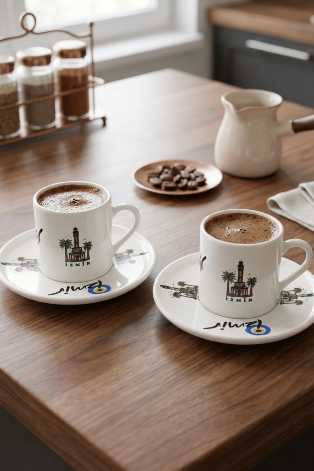 2'li İzmir Temalı Kahve Fincanı Seti - Baskılı Fincan Takımı