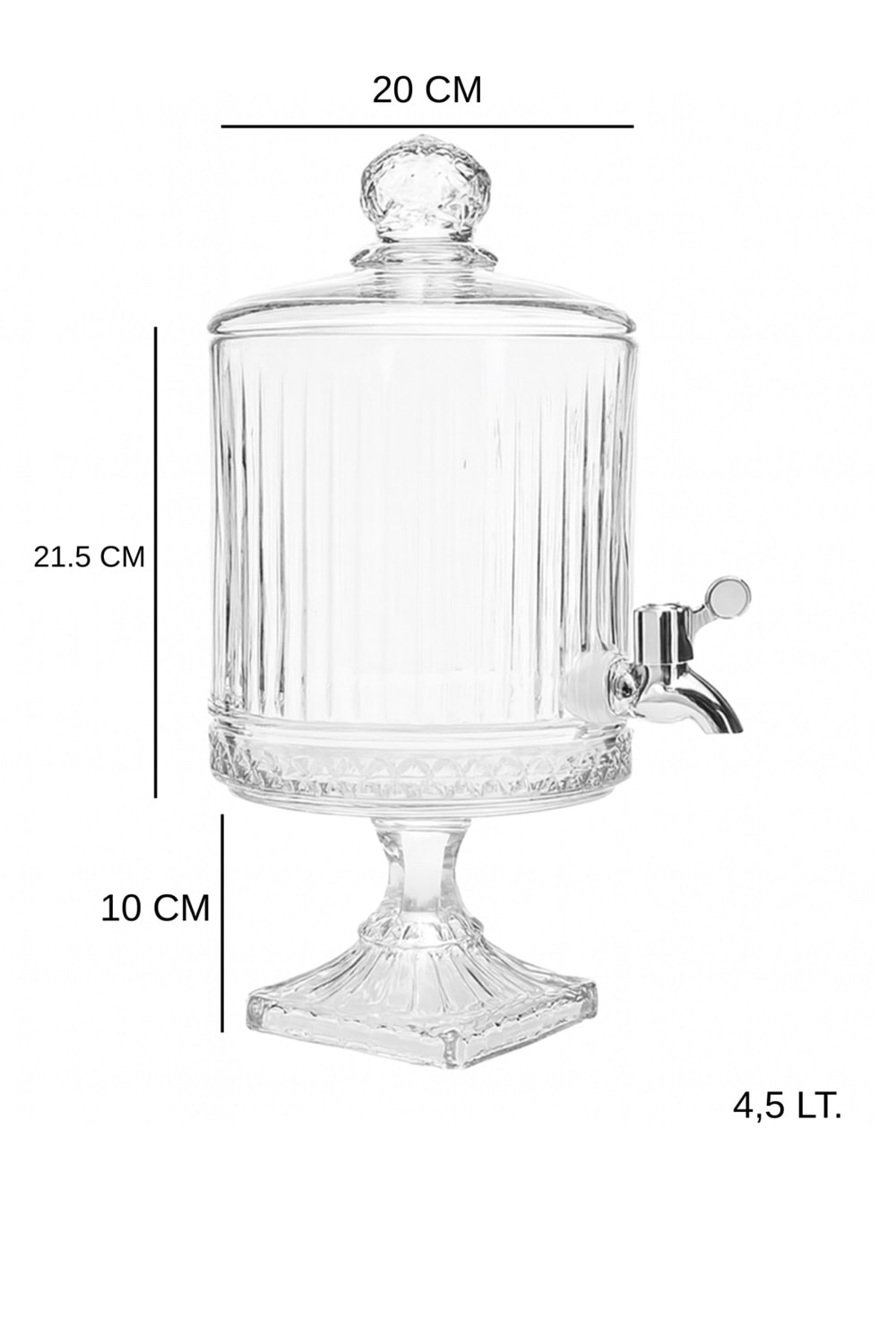 Elysia Cam Ayaklı Sebil 4,5 Lt – Musluklu, Standlı Şerbetlik & İçecek Dispenseri
