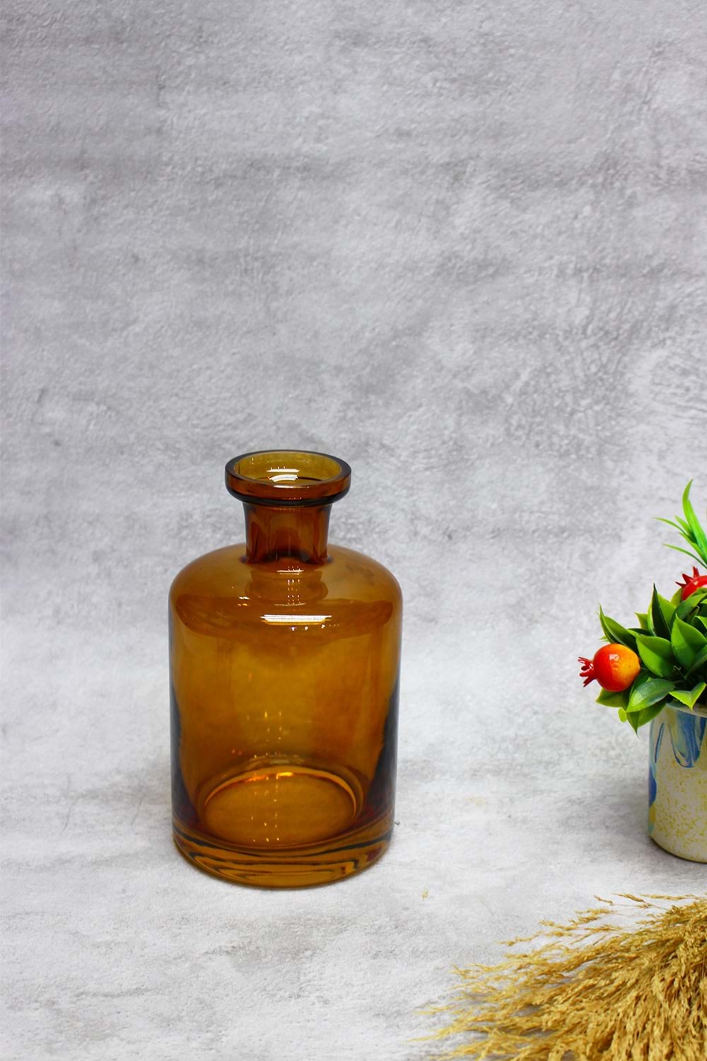 Cam El Yapımı Amber Renkli Vazo