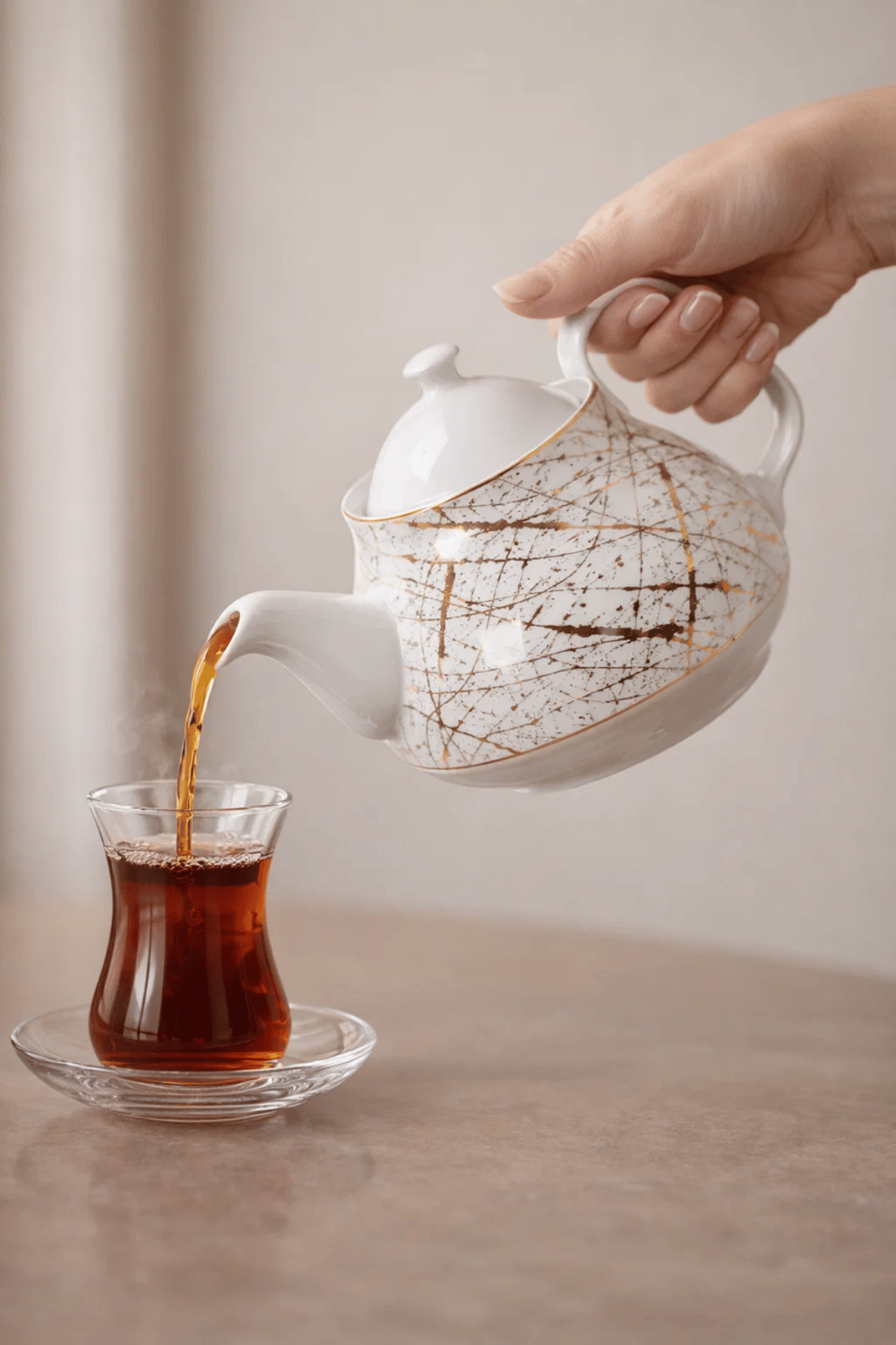 Mermer Desenli Porselen Demlik 750ml