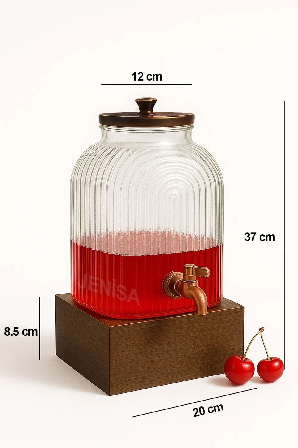 6 Litre Ahşap Standlı Musluklu Cam Şerbetlik Sebil | Limonatalık İçecek Dispenseri