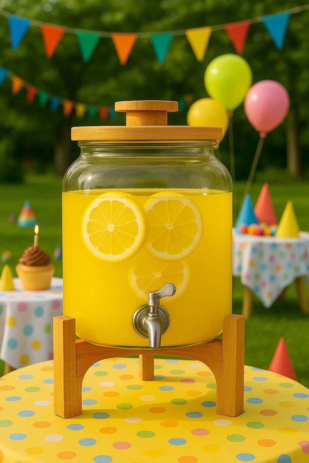 4 Litre Cam Şerbetlik – Musluklu, Bambu Standlı Sunumluk Sebil İçecek Dispenseri