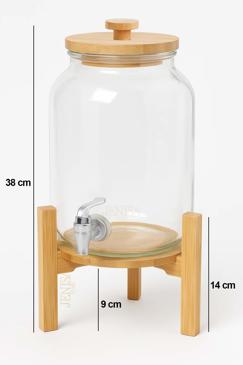 4 Litre Cam Şerbetlik – Musluklu, Bambu Standlı Sunumluk Sebil İçecek Dispenseri