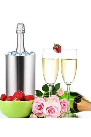 Paslanmaz Çelik Şampanya & Şarap Soğutucu – Buz Kovası, Modern Silindirik Tasarım