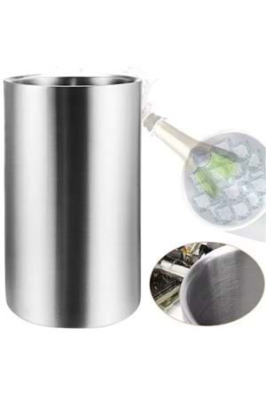 Paslanmaz Çelik Şampanya & Şarap Soğutucu – Buz Kovası, Modern Silindirik Tasarım