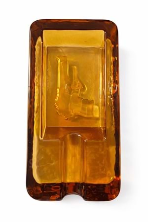 El Yapımı Cam Kabartma Detaylı Amber Puro Küllük – Ağır Cam Tasarım Küllük