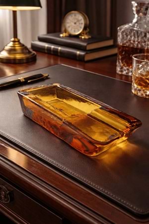 El Yapımı Cam Kabartma Detaylı Amber Puro Küllük – Ağır Cam Tasarım Küllük