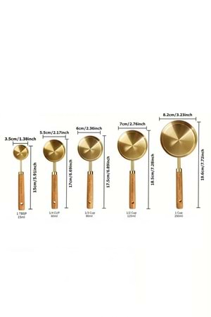 Gold Paslanmaz Çelik Ölçü Kaşığı 60 ml – Ahşap Saplı Premium Kalite Ölçü Kaşık