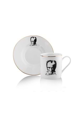 Porselen 2 Kişilik Türk Kahve Fincan Seti Atatürk Desenli İmzalı