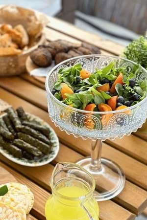 3 Boy El Yapımı Ayaklı Sunum Kasesi - Meyvelik, Çerezlik ve Salata Kasesi Cam Sunumluk