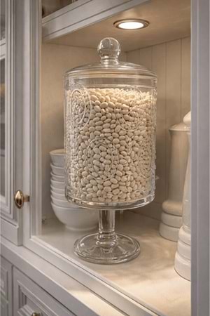 Ayaklı Desenli Cam Kapaklı Kavanoz - 1500Ml. Cam Saklama Kabı