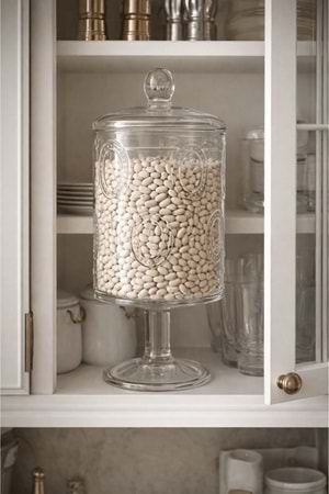 Ayaklı Desenli Cam Kapaklı Kavanoz - 1500Ml. Cam Saklama Kabı