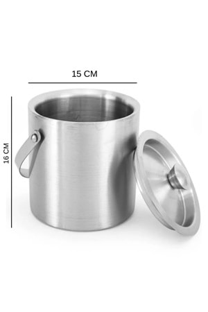 Paslanmaz Çelik Çift Cidar - Taşınabilir Saplı - Kapaklı 1,5 Lt. Buz Kovası