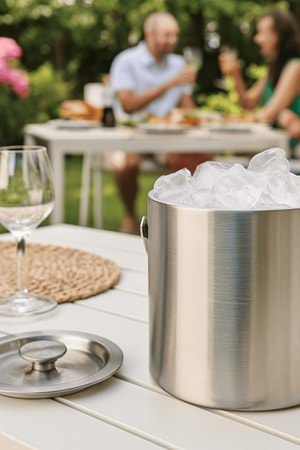 Paslanmaz Çelik Çift Cidar - Taşınabilir Saplı - Kapaklı 1,5 Lt. Buz Kovası