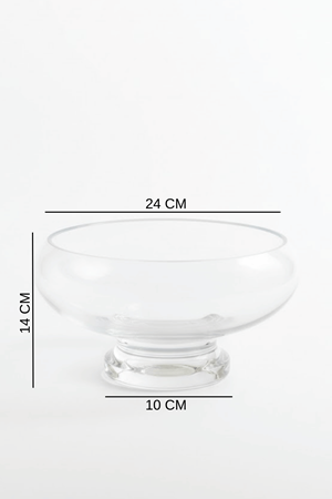 El Yapımı Sade Cam Ayaklı Sunum Kasesi - Salata Kasesi Sunumluk 14x24 cm