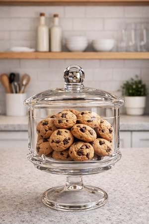 El Yapımı Ayaklı Kapaklı Şeffaf Cam Kurabiyelik Kase – Drajelik, Kek ve Tatlı Sunumluk