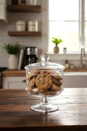 El Yapımı Ayaklı Kapaklı Şeffaf Cam Kurabiyelik Kase – Drajelik, Kek ve Tatlı Sunumluk