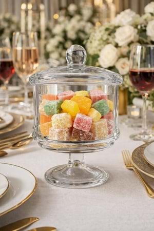 El Yapımı Ayaklı Kapaklı Şeffaf Cam Kurabiyelik Kase – Drajelik, Kek ve Tatlı Sunumluk