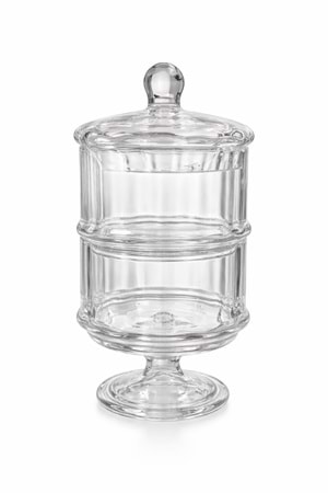 2 Katlı El Yapımı Ayaklı Kapaklı Şeffaf Cam Kurabiyelik Kase – Drajelik, Kek ve Tatlı Sunumluk