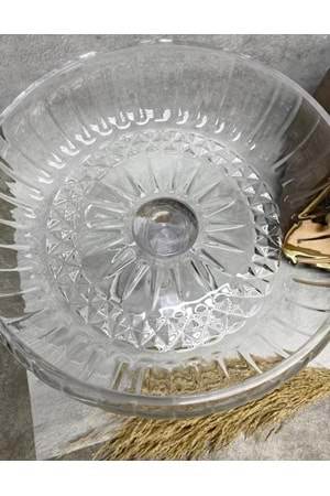 El Yapımı Cam Ayaklı Büyük Linea Sunum Çanak 24x25,50 Cm