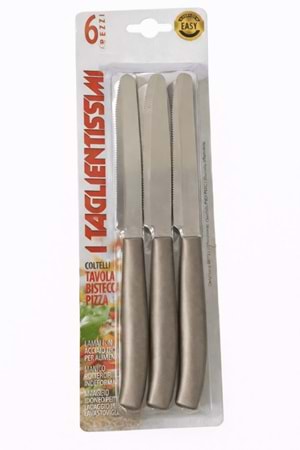Orijinal İtalyan Tırtıklı Meyve Bıçağı 6’lı Set – Keskin Paslanmaz Çelik - Gri