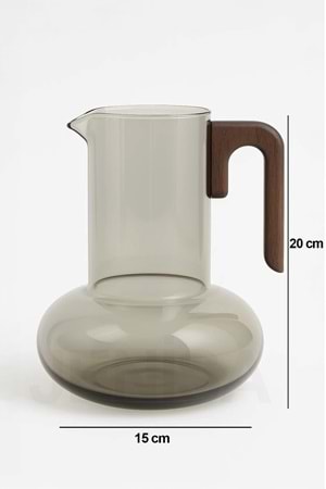 Borosilikat Cam Sürahi 1200 ml – Şeffaf Füme Akasya Saplı