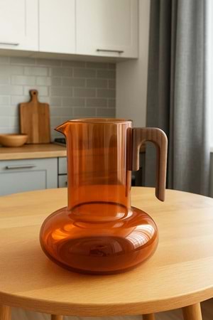 Amber Isıya Dayanıklı Cam Sürahi Akasya Ahşap Saplı 1200 ML Lüks Sürahi