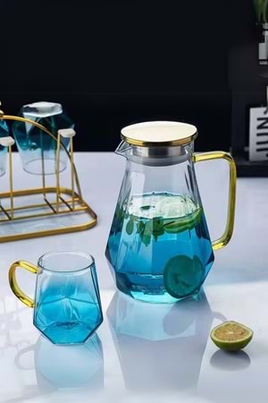 7 Parça Cam Meşrubat Takımı – Süzgeçli Sürahi ve Bardaklar 2 Litre Meşrubat Takımı