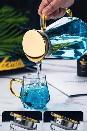 7 Parça Cam Meşrubat Takımı – Süzgeçli Sürahi ve Bardaklar 2 Litre Meşrubat Takımı