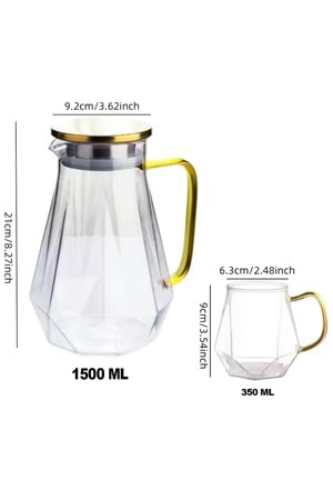 5 Parça Cam Sürahi ve Bardak Seti – Metal Kapaklı 1500 ml Sürahi + 4 Adet 350 ml Bardak