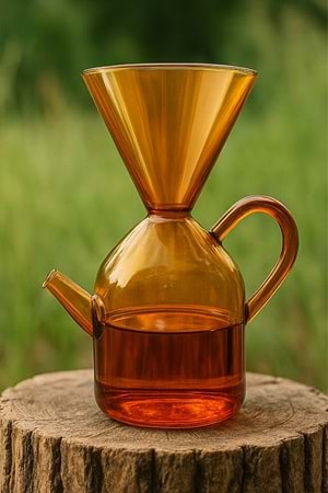 Borosilikat Amber Cam Kahve Demlik Metal Süzgeçli 1200ML- Filtre Kahve Demliği Isıya Dayanıklı