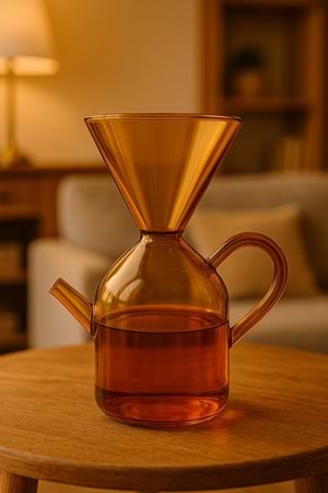 Borosilikat Amber Cam Kahve Demlik Metal Süzgeçli 1200ML- Filtre Kahve Demliği Isıya Dayanıklı