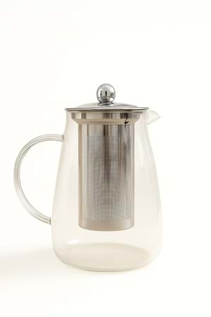 1500 ml Cam Metal Süzgeçli Demlik – Isıya Dayanıklı Detoks Sürahisi & Bitki Çayı Karafı