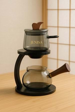 Borosilikat Cam Demlik Seti Zen Çaydanlık Döndür – Akıt Sistemi Sihirli Bitki Çayı Demliği