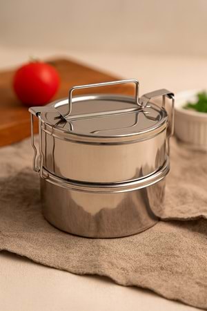 Okul ve Ofis İçin Paslanmaz Çelik LunchBox – 2 Katlı Kilitli Sefertası No:1