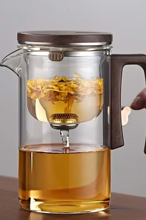 Borosilikat Cam Sihirli Demlik 720 ml Isıya Dayanıklı 2 Bardaklı Bitki Çayı Demleme Seti