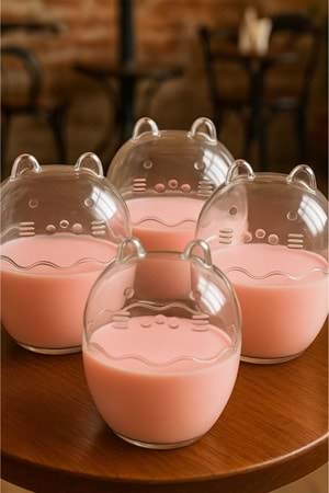 Kedi Figürlü Magnolia Kase Takımı – 4’lü Yumurta Şeklinde Cam Kapaklı Sunum Kasesi