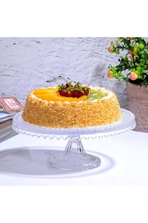 Damla El Yapımı 21 Cm Ayaklı Cam Yuvarlak Sunumluk Pasta & Kek Servisi