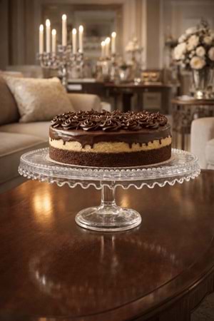 Dekoratif Ayaklı Şeffaf Cam Sunum Tabağı - Kek, Pasta ve Tatlı Standı