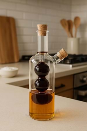 Üç Bölmeli Çift Hazneli Cam Yağdanlık & Sirkelik – 260 ml Zarif Tasarım
