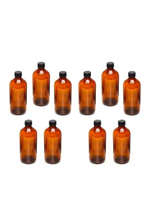 10 Adet 500 Ml Siyah Plastik Kapaklı Amber Kahverengi Cam Şişe
