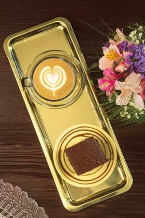 Dikdörtgen Gold Altın Renk Kahve Pasta Servis Sunum Tepsisi 1 Adet