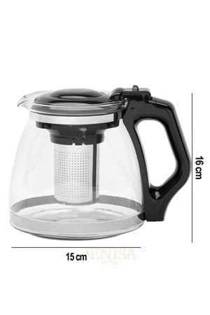 Isıya Dayanıklı Büyük Cam Demlik – 1700 ml Kapasiteli, Çelik Süzgeçli ve Kapaklı Tasarım