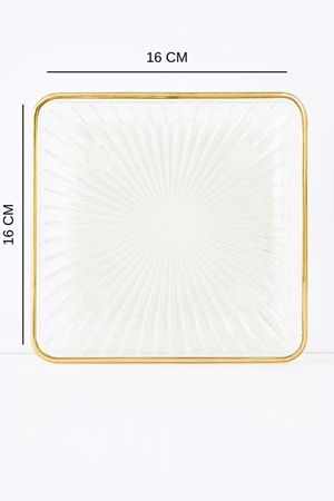 2 Adet Yaldızlı Cam Kare Tabak – Şeffaf Desenli Sofra Sunum Tabağı