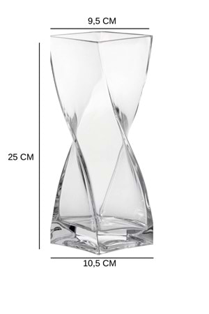 Kare Formlu Spiral Cam Vazo - Çiçek Vazo Şeffaf 25 cm