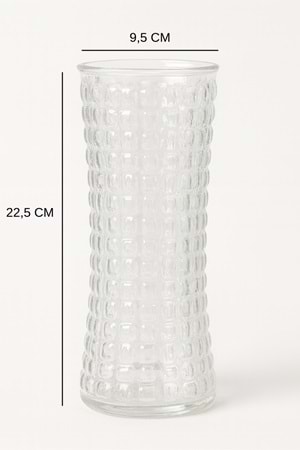 Kare Desenli Şeffaf Cam Vazo – Dekoratif Masa Üstü Vazo