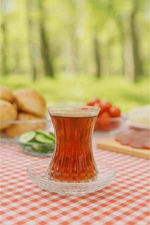 12 Parça Bakara Dekor Kesme Çay Seti - Özel Yapım Çay Bardak Tabak