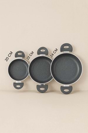 Granit 3’lü Sahan Seti – Yapışmaz Çift Kulplu Gri Sahan 20/22/24 cm