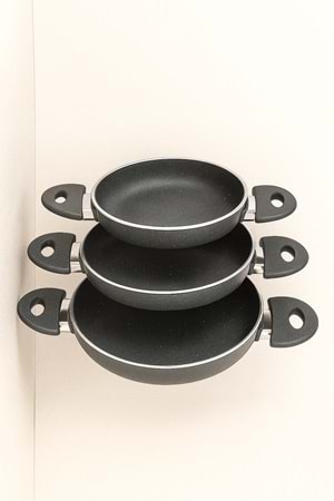 Granit 3’lü Sahan Seti – Yapışmaz Çift Kulplu Gri Sahan 20/22/24 cm