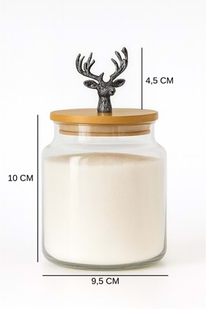 3'lü Metal Siyah Geyik Figürlü Bambu Kapaklı Cam Kavanoz – Şık Saklama Kabı 635 cc